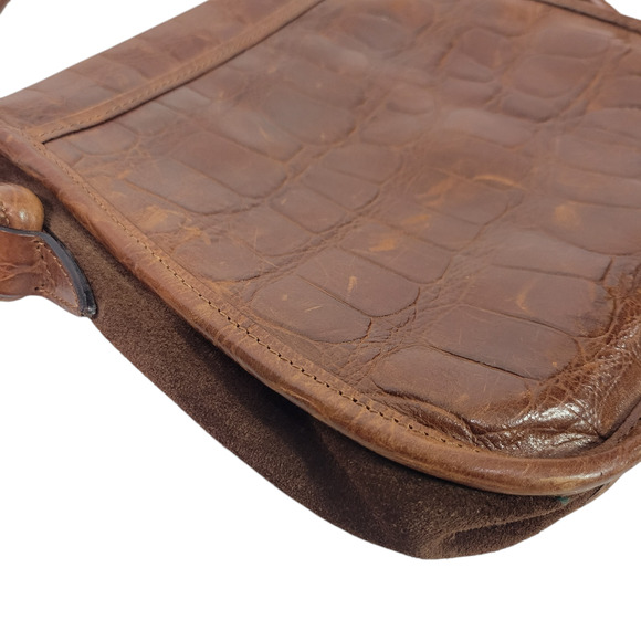 Vintage Enzo Angiolini Saddle Bag Dark Brown Crossbody Leather Suede Embossed - Picture 4 of 16